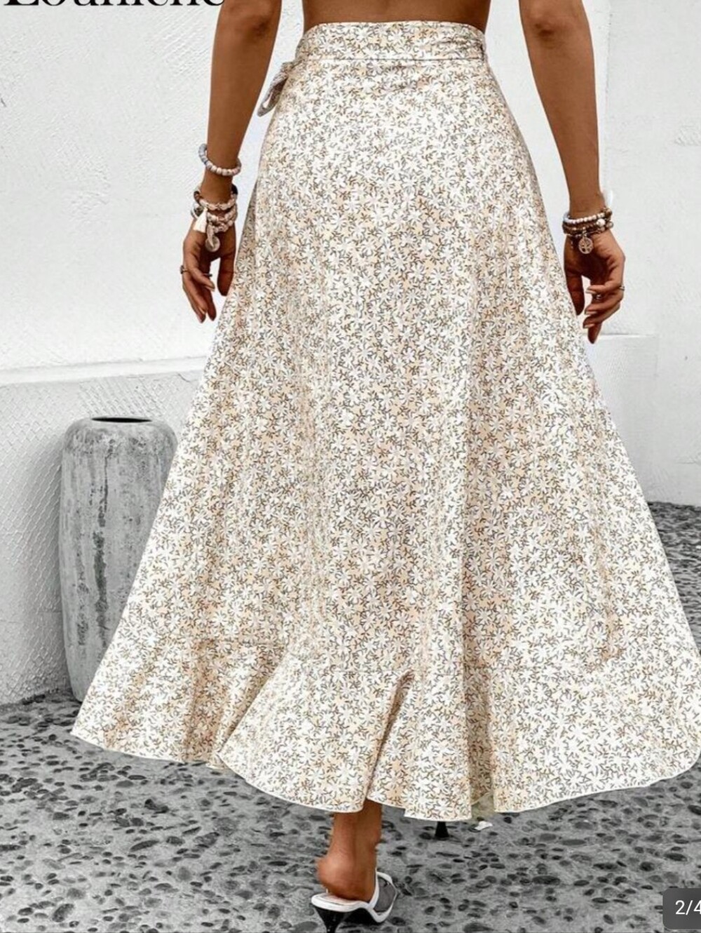Cream Floral Ruffle Wrap Maxi Skirt - Picture 2 of 10